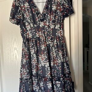 SHEIN Navy Floral Midi Dress